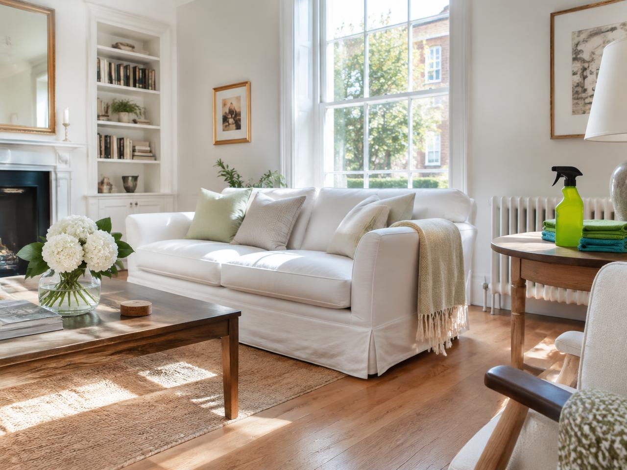 A bright, freshly cleaned living room